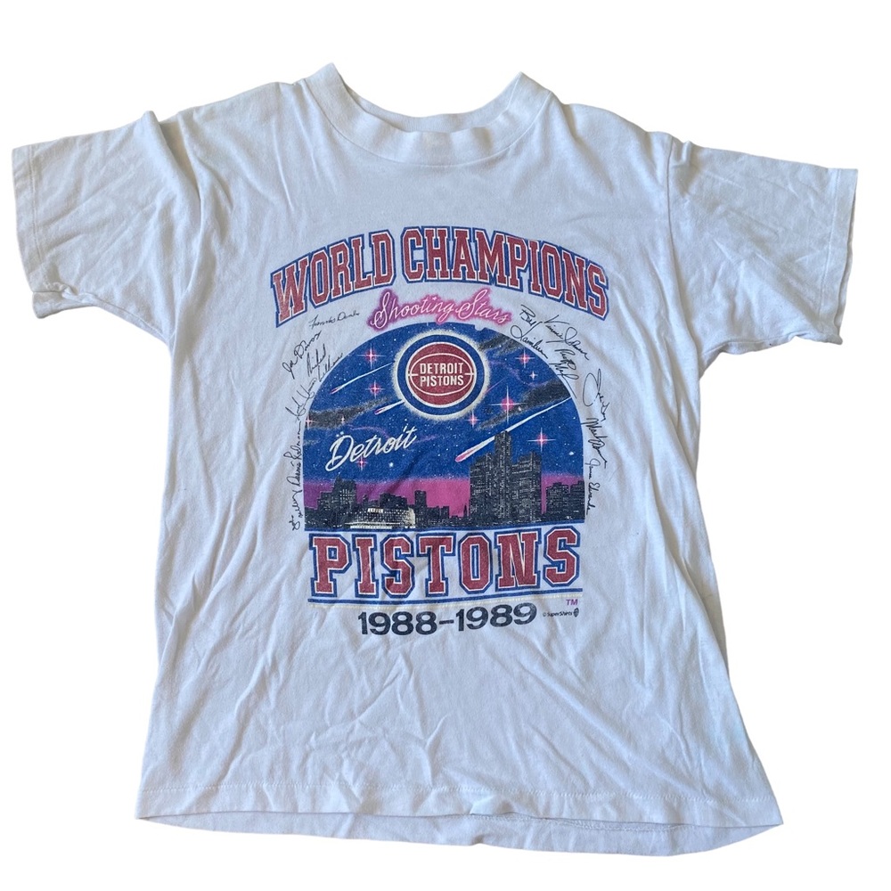 Vintage Detroit Pistons Shooting Stars Skyline 1988-89 World Champions Shirt M